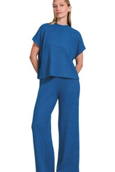 Zenana Rolled Sleeve Top and Pants Sweater Set OutfitFlow